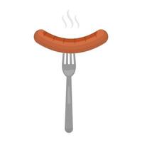 Grilled hot sausage on a fork vector