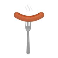 Grilled hot sausage on a fork vector