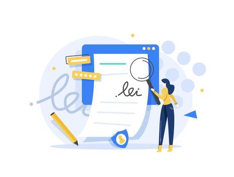 check contract,check signature,Studying terms of agreement. Signing business document vector