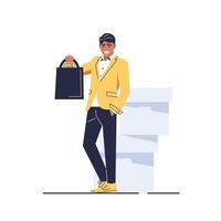 el hombre de los paquetes, a la moda. ilustración vectorial en estilo de dibujos animados, hombre de compras vector