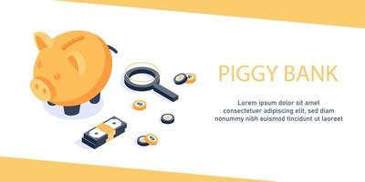 Pig piggy bank with coins vector illustration in flat style,The concept of saving or save money