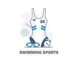 Swimming,Water sport set,Vector swimming pool elements. Vector fitness women set