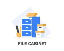 Filing cabinet with four drawer,Documents open office box,flat design icon vector illustration