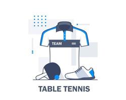 ropa y equipo de tenis de mesa, ilustración de vector de icono de diseño plano