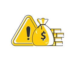 business finance crisis concept with alert exclamation mark,flat design icon vector illustration