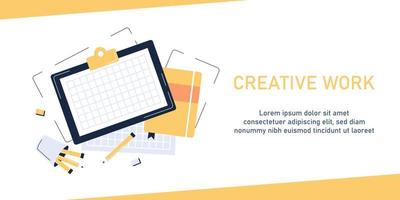 creative workspace,Vector top view of workplace background,flat design icon vector illustration