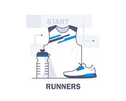 Correr ropa deportiva y zapatos, ilustración de vector de icono de diseño plano