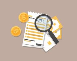 flat cartoon tax bill document analysis,  financial check vector