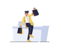 The Man with the packages,Fashionable. Vector illustration in cartoon style,Shopping man