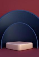 Podium with abstract art objects. Stand to show products. Stage showcase with modern scene. Pedestal in vertical display. Beauty fashion backdrop for smartphone. 3D rendering.