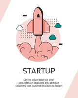 Flat design business startup launch concept with rocket icon vector