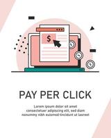 Pay per click, internet marketing. Flat line art style concept. Vector banner, icon, illustration. Editable stroke