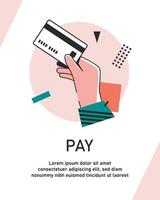 Flat Design style Human hand holding with credit card,Pay by credit card vector
