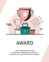 Abstract vector winner trophy icon. Flat thin line sign web design. Business icon of award, symbol of great results guarantee