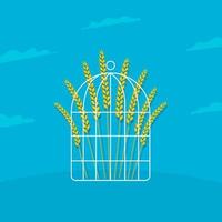 Wheat in a cage. a symbol of grain shortage, a harbinger of a global catastrophe, world famine, rising prices for bread. vector