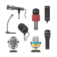 Microphones and dictaphone vector flat icons. Icon microphone, dictaphone electronic and recorder microphone