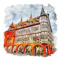 Fulda Altstadt Germany Watercolor sketch hand drawn illustration vector