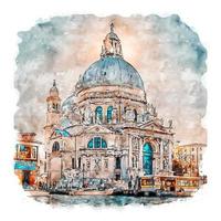 Venice Italy Watercolor sketch hand drawn illustration vector