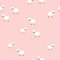 Sheep on pink checked background, seamless pattern with farm cute animals in childish cartoon style for bedding design vector