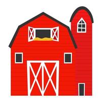granero rojo en estilo de dibujos animados aislado sobre fondo blanco, animal de granja, concepto de estilo de vida rural para libros infantiles o carteles vector