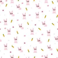 Colorful rabbit and carrots seamless pattern in carton style for children textile or fabric design on white background vector