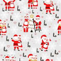 Seamless christmas pattern with santa and mrs claus on gray background for wrapping paper vector