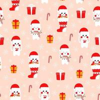 Seamless christmas pattern with cute christmas bunny with gift boxes on pink background for wrapping paper or textile print vector