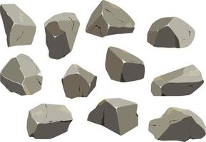 Collection of stones of various shapes and bushes.Coastal pebbles,cobblestones,gravel,minerals and geological formations.Rock fragments,boulders and building material. vector