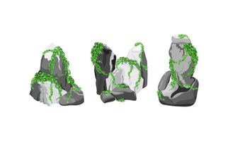 colección de piedras y plantas de diversas formas. guijarros costeros, adoquines, grava, minerales y formaciones geológicas. fragmentos de roca, cantos rodados y material de construcción. vector