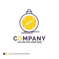 diseño del logotipo del nombre de la empresa para la brújula. dirección. navegación. GPS. ubicación. diseño de marca púrpura y amarillo con lugar para eslogan. plantilla de logotipo creativo para pequeñas y grandes empresas. vector