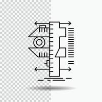 measure. caliper. calipers. physics. measurement Line Icon on Transparent Background. Black Icon Vector Illustration