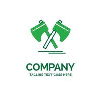 Axe. hatchet. tool. cutter. viking Flat Business Logo template. Creative Green Brand Name Design. vector