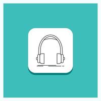 Round Button for Audio. headphone. headphones. monitor. studio Line icon Turquoise Background vector