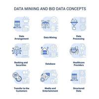 Data mining and big data light blue concept icons set. Database analysis idea thin line color illustrations. Database. Isolated symbols. Editable stroke. vector