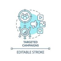 Targeted campaigns turquoise concept icon. Personalized content. Digital first pros abstract idea thin line illustration. Isolated outline drawing. Editable stroke. vector