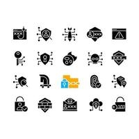 Online security black glyph icons set on white space. Data and information protection. Computer virus prevention. Silhouette symbols. Solid pictogram pack. Vector isolated illustration