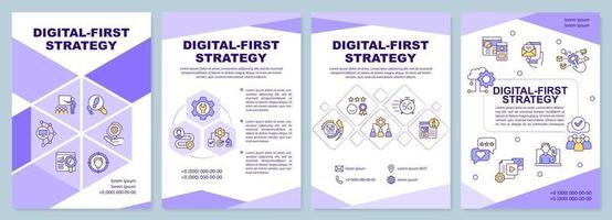 Digital first strategy brochure template. Digital marketing. Leaflet design with linear icons. 4 vector layouts for presentation, annual reports.