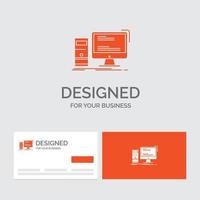 Business logo template for Computer. desktop. gaming. pc. personal. Orange Visiting Cards with Brand logo template. vector