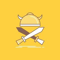 batalla. emblema. vikingo. guerrero. icono lleno de línea plana de espadas. hermoso botón de logotipo sobre fondo amarillo para ui y ux. sitio web o aplicación móvil vector