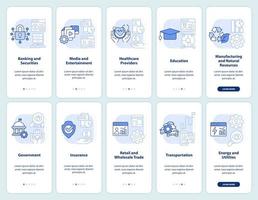 Big data applications light blue onboarding mobile app screen set. Walkthrough 5 steps graphic instructions pages with linear concepts. UI, UX, GUI template. vector