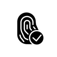 Biometrics black glyph icon. Fingerprint scanning. Digital user identification. Data access verification. Silhouette symbol on white space. Solid pictogram. Vector isolated illustration