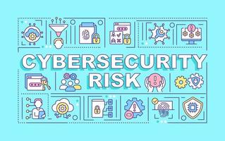 Cybersecurity risk word concepts blue banner. Digital protection. Infographics with icons on color background. Isolated typography. Vector illustration with text.