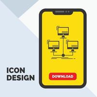 database. distributed. connection. network. computer Glyph Icon in Mobile for Download Page. Yellow Background vector