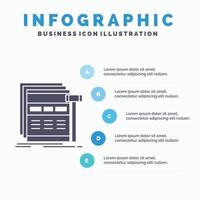 Internet. página. web. página web. plantilla de infografía de estructura alámbrica para sitio web y presentación. icono de glifo gris con ilustración de vector de estilo infográfico azul.