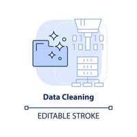 icono de concepto azul claro de limpieza de datos. proceso de minería de datos idea abstracta ilustración de línea delgada. actualización de información. dibujo de contorno aislado. trazo editable. vector