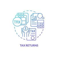 Tax returns blue gradient concept icon. Financial information and data. Tax refund. Application abstract idea thin line illustration. Isolated outline drawing. vector