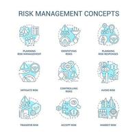 Risk management turquoise concept icons set. Identifying and mitigating risks idea thin line color illustrations. Isolated symbols. Editable stroke. vector