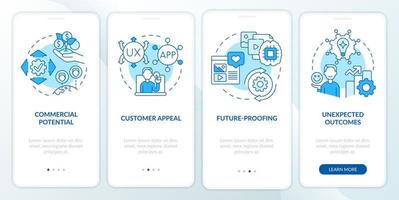 Digital first mindset importance blue onboarding mobile app screen. Walkthrough 4 steps graphic instructions pages with linear concepts. UI, UX, GUI template. vector