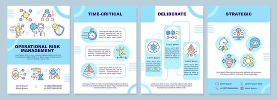 Operational risk management levels blue brochure template. Leaflet design with linear icons. 4 vector layouts for presentation, annual reports.