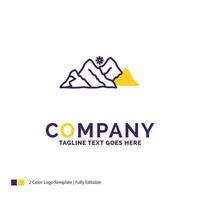 diseño de logotipo de nombre de empresa para montaña. paisaje. Cerro. naturaleza. escena. diseño de marca púrpura y amarillo con lugar para eslogan. plantilla de logotipo creativo para pequeñas y grandes empresas. vector